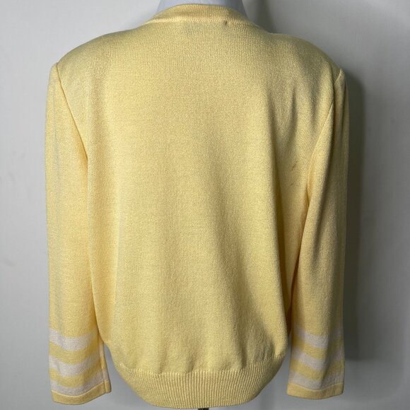 St. John by Marie Gray Women's Yellow Knit Button Down Striped Cardigan 14 - Picture 5 of 11